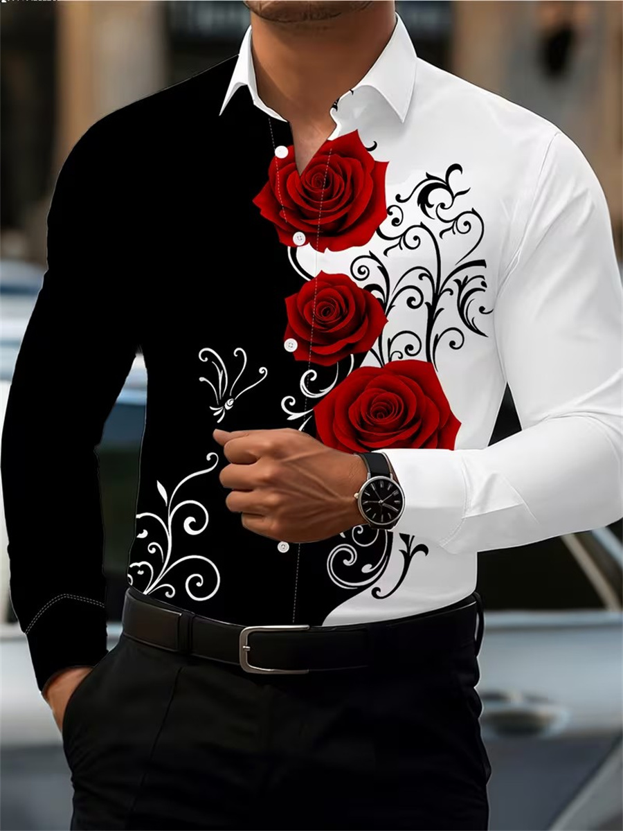 Mens Fashion Summer - Herenshirt met rode rozenprint, modieus en
