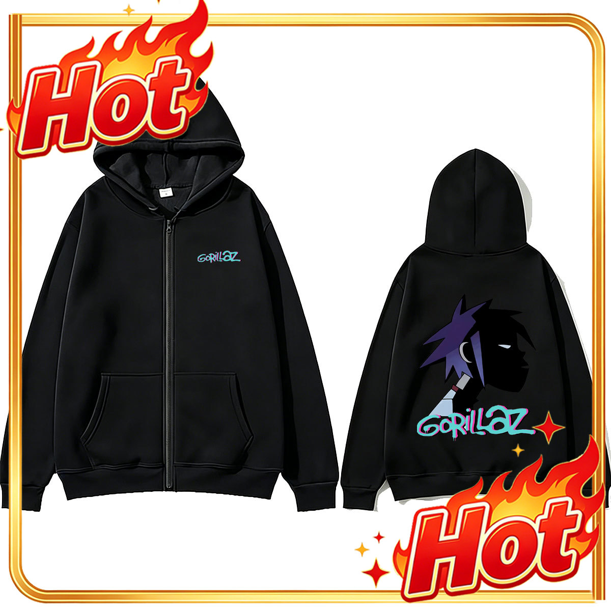 Rockband Gorillaz Face Graphic - Mens Fashion Zip Up Hoodies recensie en prijs