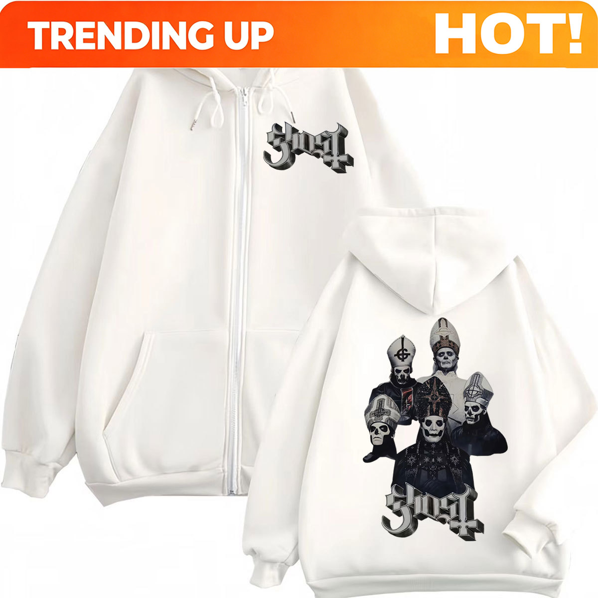 Hot Sale Ghost Band Rits Hoodi - Mens Fashion Zip Up Hoodies recensie en prijs